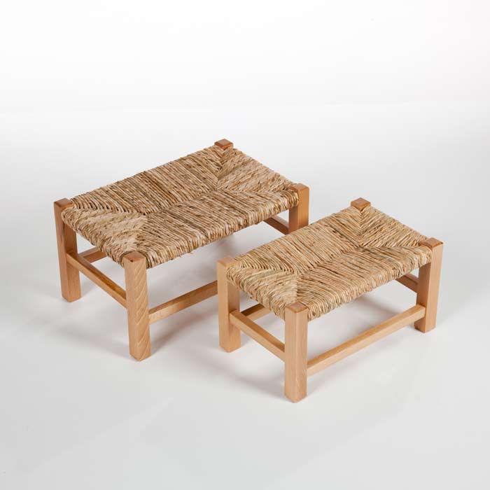 Sgabello Basso In Legno Con Seduta In Paglia | Poggi Piedi O Seduta Per Interni - Foto 3